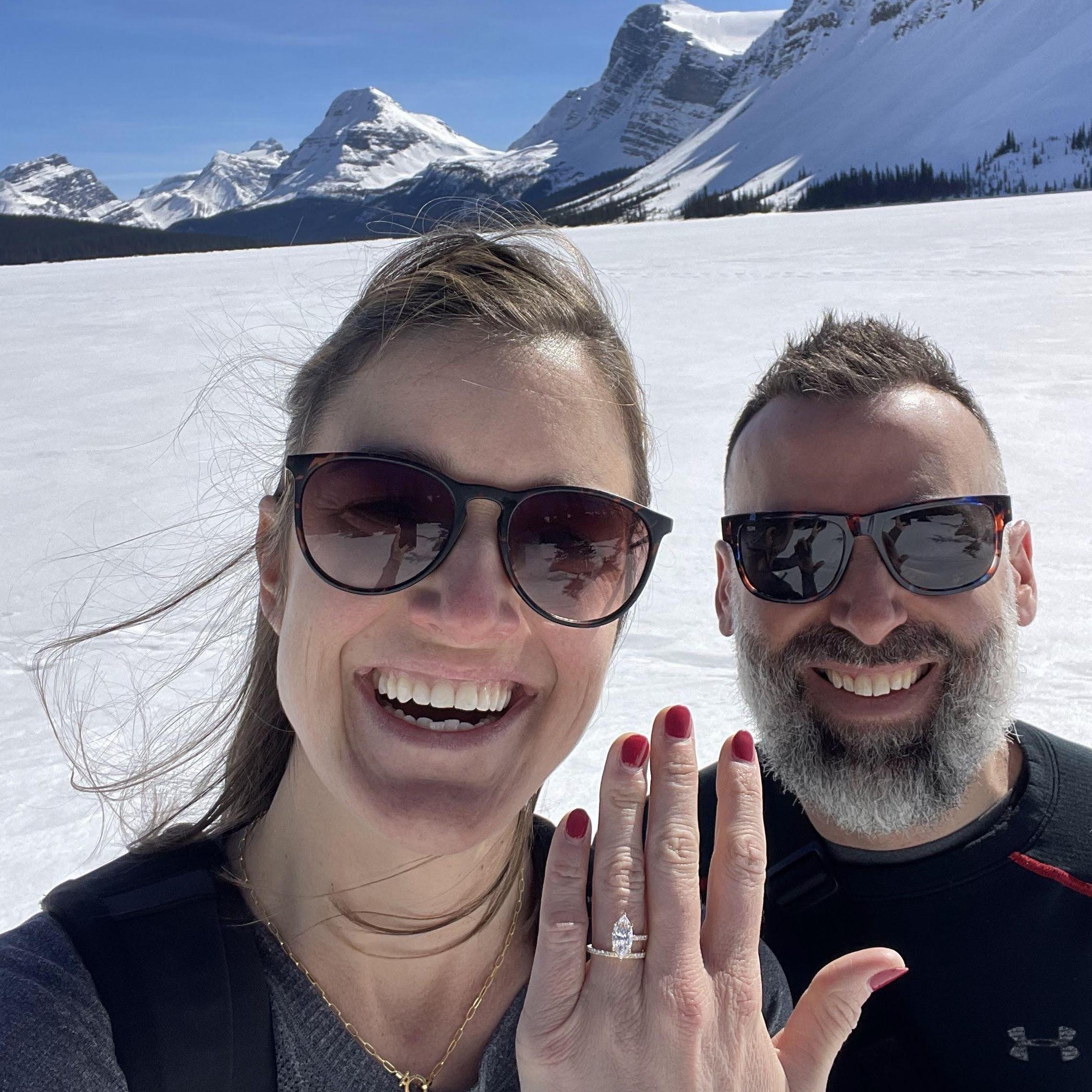 Tony proposed on a frozen lake in Banff, Canada