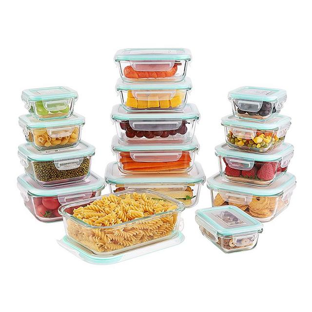 Vtopmart 15 Pack Glass Food Storage Containers with Lids, Glass Meal Prep Containers, Airtight Glass Bento Boxes with Leak Proof Locking Lids, for Microwave, Oven, Freezer and Dishwasher
