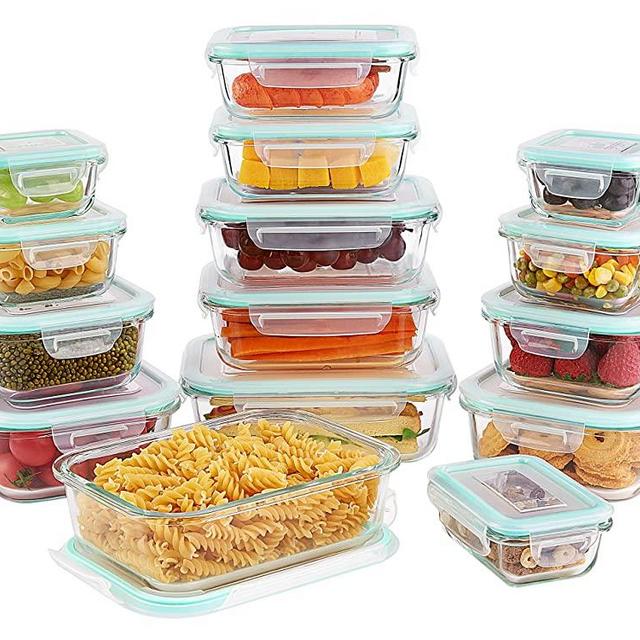 Vtopmart 15 Pack Glass Food Storage Containers with Lids, Glass Meal Prep Containers, Airtight Glass Bento Boxes with Leak Proof Locking Lids, for Microwave, Oven, Freezer and Dishwasher