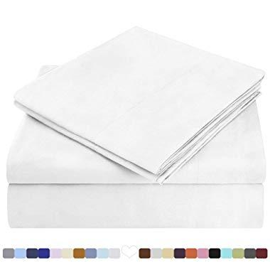 HOMEIDEAS Bed Sheets Set Extra Soft Brushed Microfiber 1800 Bedding Sheets - Deep Pocket, Wrinkle & Fade Free - 4 Piece(Queen,White)