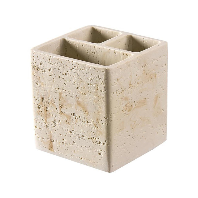 Natural Travertine Textures Toothbrush Holders for Bathroom, Electric Toothbrush and Toothpaste Holder 3 Slots Tooth Brush Organizer for Bathroom Countertop, Shower, Vanity