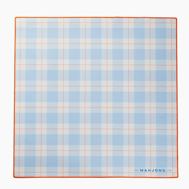 Mahjong Game Mat - plaid blue and orange