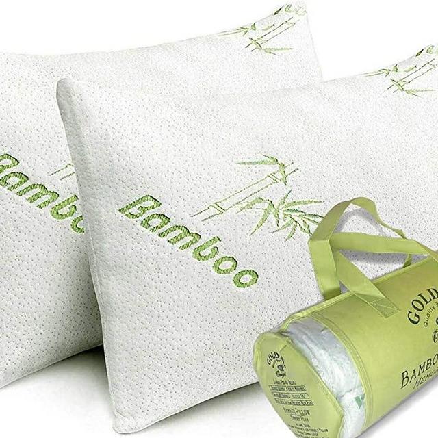 Bamboo Pillows for Sleeping - 2 Pack Cooling Shredded Memory Foam Hypoallergenic Pillows - Washable Cover with Zipper- Relieves Neck Pain and Helps with Asthma - Back/Stomach/Side Sleeper (Queen)