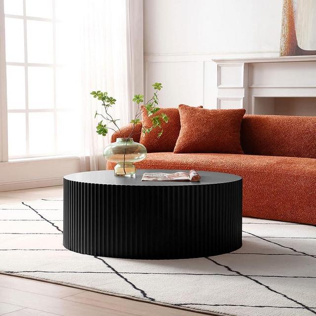 JURMALYN Black Round Coffee Table for Living Room, Modern Drum Coffee Tables Wood, Large Circle Side Tables for Home Apartment Mall (Matte-Black)