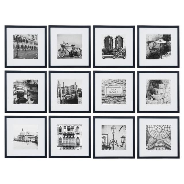 12 Piece 12"X12" Black Frame Kit, Matted To 8"X8" - Gallery Perfect