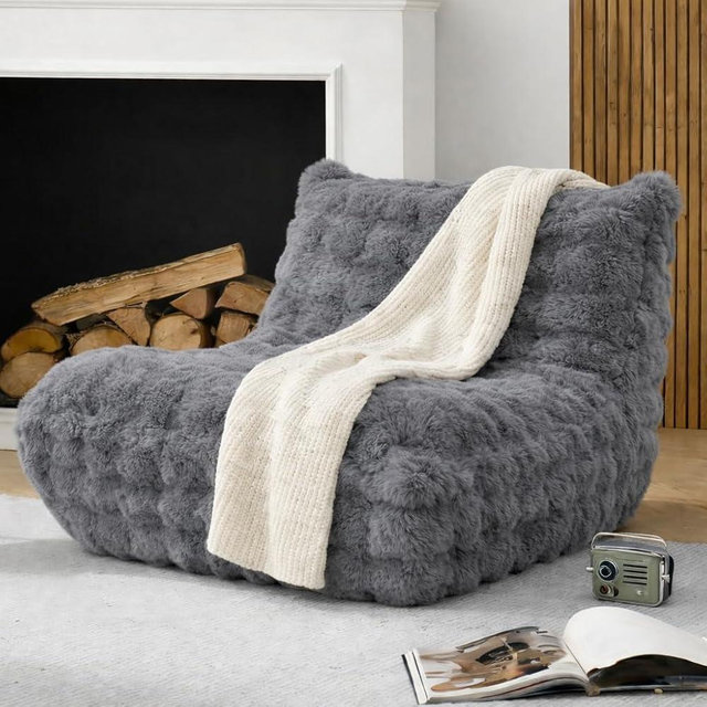 KKdema Bean Bag Chairs with Filler Faux Fur Fireside Beanbags Lazy Sofa for Memory Foam BeanBag Chair Bean Bag Sofa for Bedroom, Living Room, Office and Home (Light Grey)