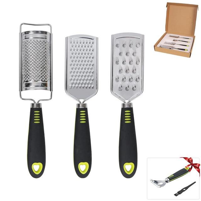 Hand Held Cheese Graters Set in Gift Box for Kitchen Stainless Steel, Mini Cheese Grater with Handle Set of 5, Lemon Zester with Cleaning Brush for Cheese Vegetable Fruit Chocolate by Beardo