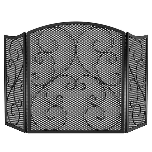 Fire Beauty Fireplace Screen 3 Panel Wrought Iron Black Metal 48"(L) x30(H) Spark Guard Cover(Black)