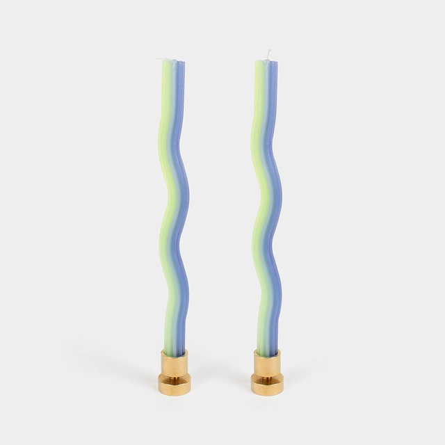 Wiggle Candles (2 Pack) - Joyful Dancing Design Taper Candlesticks | Bright Colors | 7/8” diam x 11” Length | Designed by Lex Pott | Made in USA (Lavender & Green)
