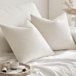 MIULEE Pack of 2 Decorative Farmhouse Linen Pillow Covers Rustic Boho Accent Outdoor Couch Throw Pillow Covers for Cushion Bed Sofa Living Room Home Decor 20x20 Inch Ivory
