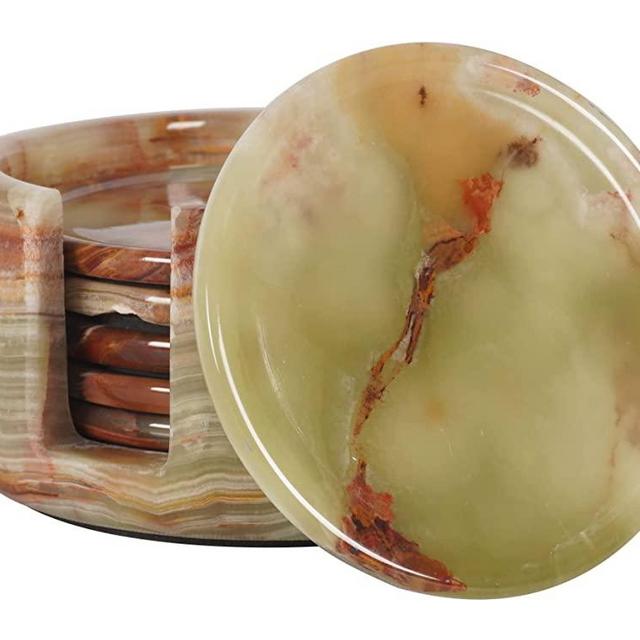 RADICALn Coaster Set Handmade Marble 3.5 Inches Warming Coffee Mug Office Coasters Set - Kitchen Caddy Drinkware (Green Onyx)