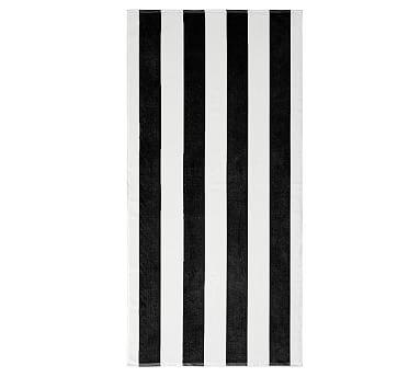 Reversible Awning Stripe Organic Towel, Black/Gray, Pool