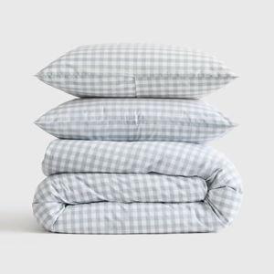 Classic Organic Percale Duvet Cover Set (Blue Fog Gingham)