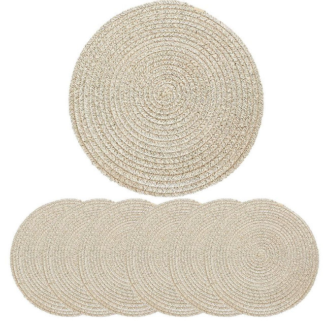 Round Placemats Set of 6, 13 Inch Cotton Rope Woven Table Placemats Boho Farmhouse Rustic Non-Slip Heat Resistant Place Mats Washable, Braided Kitchen Placemats for Table Decor and Protection, Brown