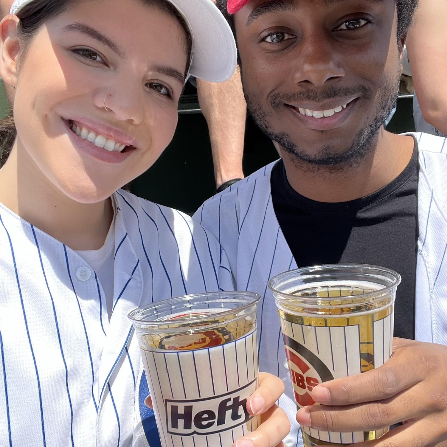 Just us with a couple of beers while enjoying the Cubs game.