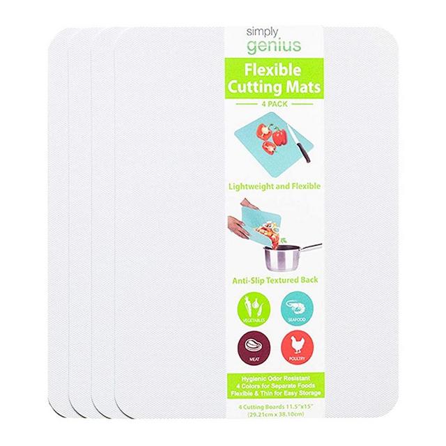 Simply Genius Plastic Cutting Boards for Kitchen - Color Coded Cutting Board Set - Plastic Chopping Mat for Meat & Vegetables - Dishwasher Safe, Non-Slip, BPA Free (4-Pack White, 11.5"x 15")