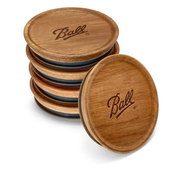 Wide Mouth - Ball® Jar Lids, 5 Pack Ball Jar Wooden Storage Lids