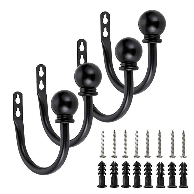 Sumnacon Set of 4 Metal Decorative Curtain Holdbacks, Wall Mounted Window Drapery Tiebacks for Bedroom, Livingroom, Office Come with Screws, Black