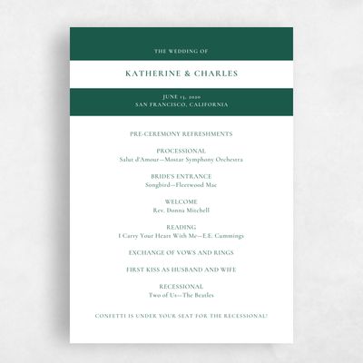 Green Wedding Program - Potter