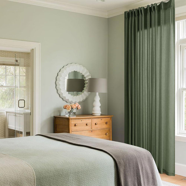 Pinch Pleat Extra Wide 72 x 108 Inch Linen Curtains for Living Room Olive Green Pleated Drapes with Hooks Rings Light Filtering Semi Sheer Patio Sliding Door Curtains 108 Inch Length for Large Window