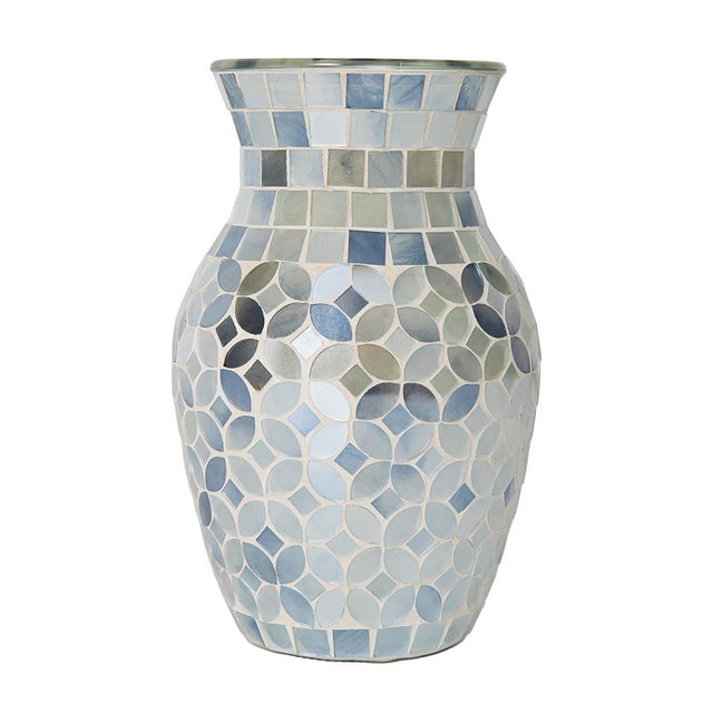 Adedeo Mosaic Glass Flower Vase for Home Decor, Handmade Glass Vases for Living Room, Kitchen, Wedding, Office (Silver Gray, 5 * 8 Inch)
