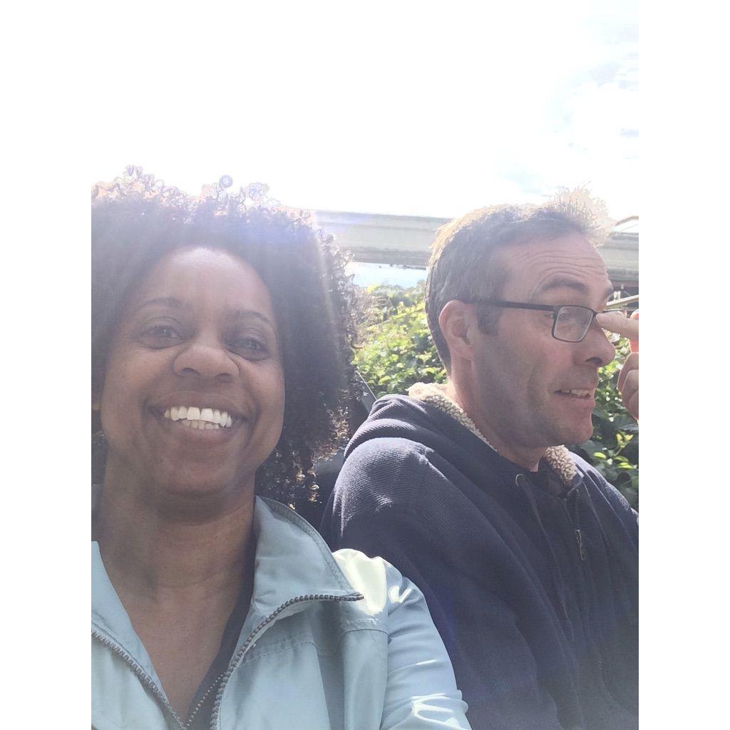 In an Autopia car at Disneyland, 2015.