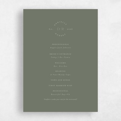 Dark Sage, Green Wedding Program - Okavango
