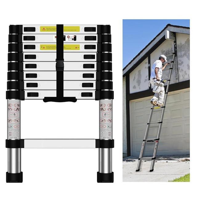 Telescoping Ladder,12.5 FT Aluminum Extension Ladder, Folding Compact Portable Anti-Slip Ladder for Attic, RV, Loft, Roof