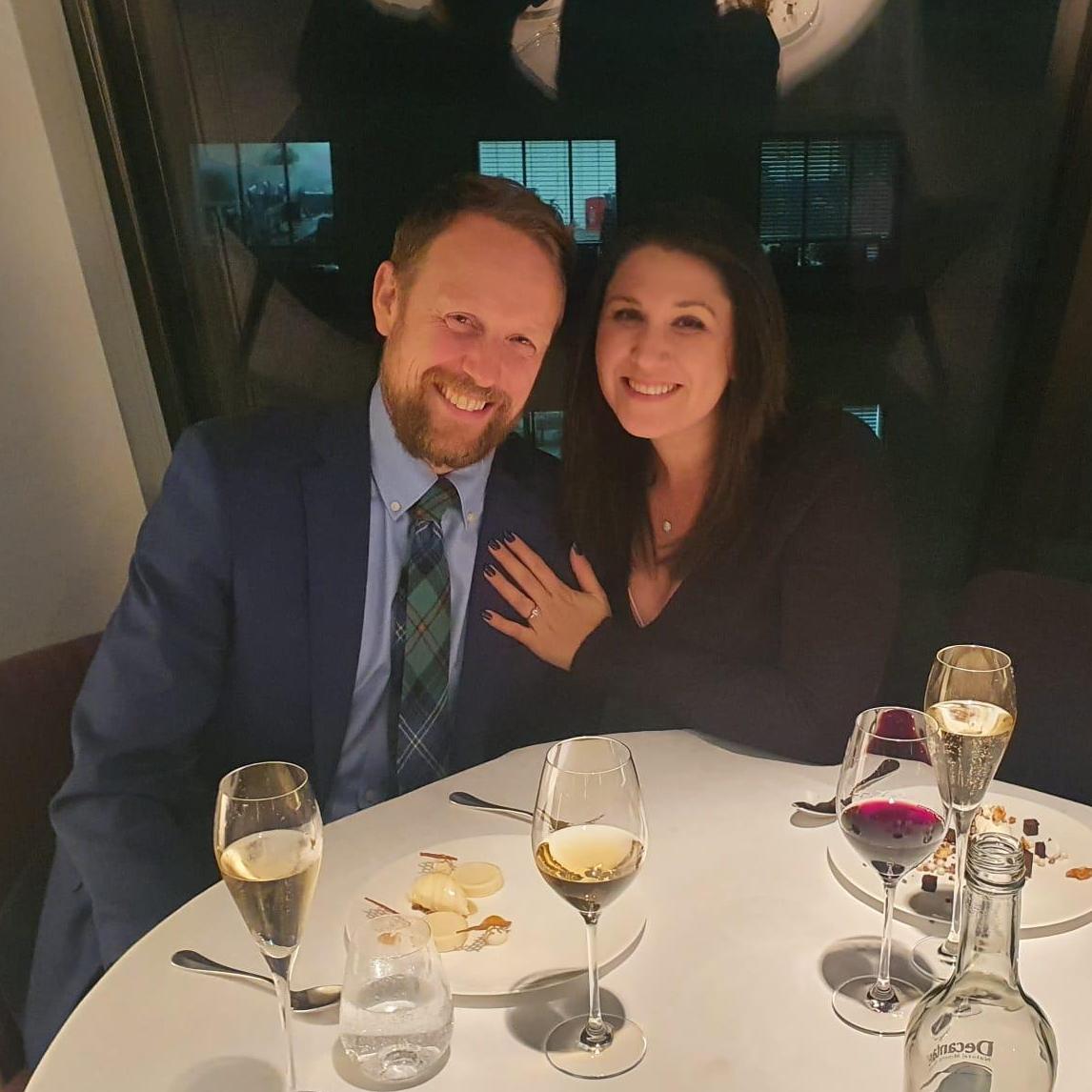 Stuart's third proposal in Angler restaurant on Samantha's birthday. This time he had the ring!