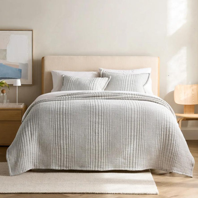 Organic Cotton Channel Stitch Coverlet - Cloud