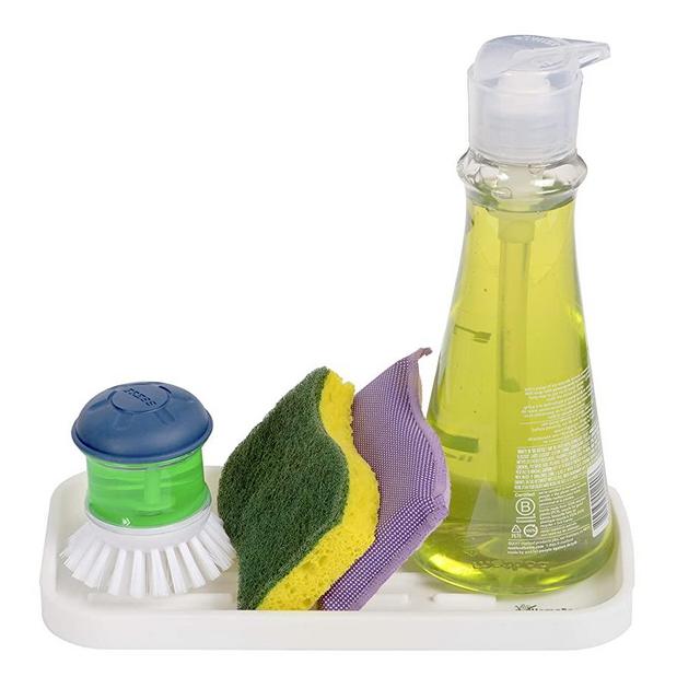 HomeBee, Silicone Kitchen Bath Vanity Organizer Tray, Non-Slip Durable Multipurpose Sink Caddy | Sponge, Brush, Dish Soap Dispenser Rubber Holder | Heat Resistant and Dishwasher Safe, White