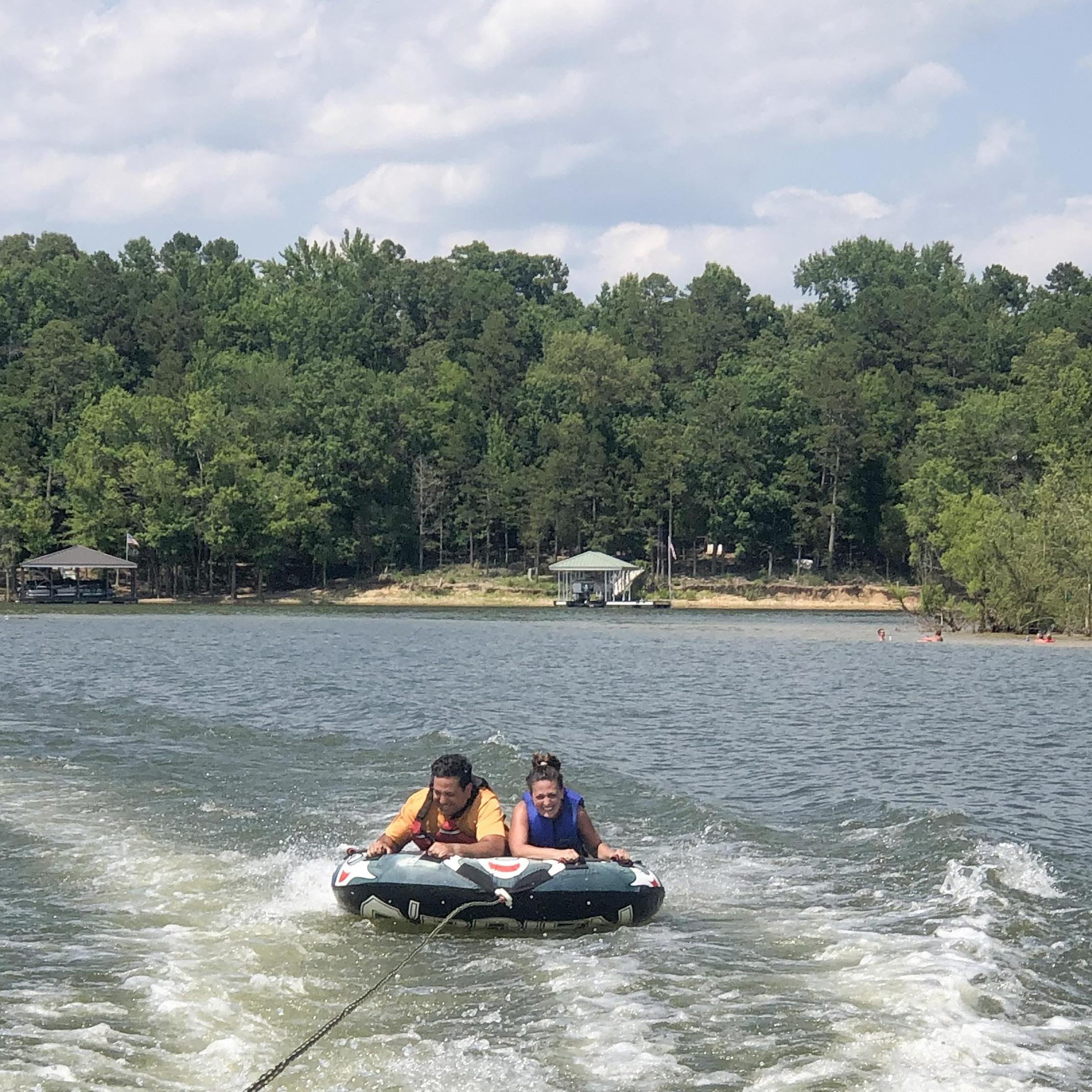 Giving Pete "the cabin experience" at Kerr Lake in Southern Virginia with friends, July 2021