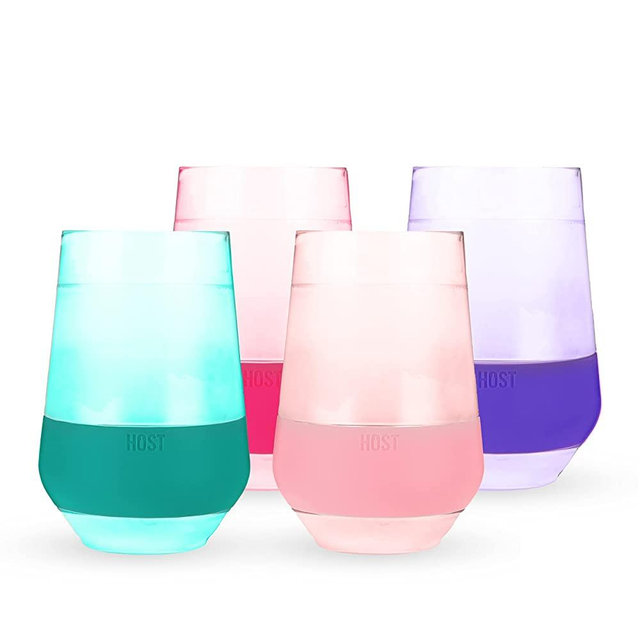 HOST Freeze XL Cooling Cup in Double Walled Insulated Freezable Drink Chilling Tumbler with Freezing Gel, 12 Ounces - Set of 4 Assorted