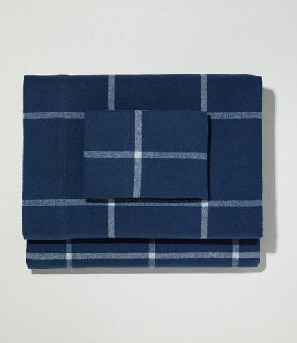 Ultrasoft Comfort Flannel Sheet Set, Windowpane- Mariner Blue/Gray Heather, Queen