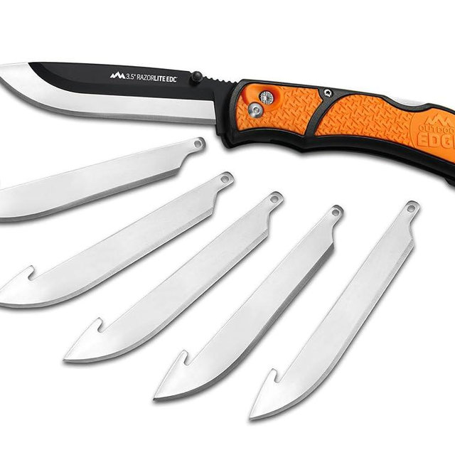 OUTDOOR EDGE 3.5" RazorLite EDC Knife. Pocket Knife with Replaceable Blades and Clip. The Perfect Hunting Knife for Skinning Deer. Blaze Orange with 6 Blades