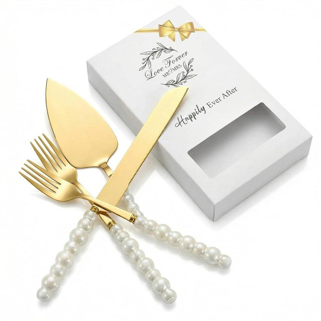 Chistylr 4 Pcs Gold Wedding Cake Cutting Set Cake Cutting Set for Wedding, Gold Cake Knife and Server Set, Ideal for Bridal Shower & Engagement Celebrations