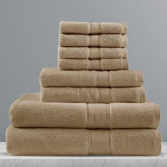 Madison Park Signature 800GSM Bathroom Towel Set of 8 100% Cotton Bath Towel Set for Bathroom Luxurious Highly Absorbent 2 Bath Towels 2 Hand Towels 4 Washcloths Quick Dry Spa Quality Taupe