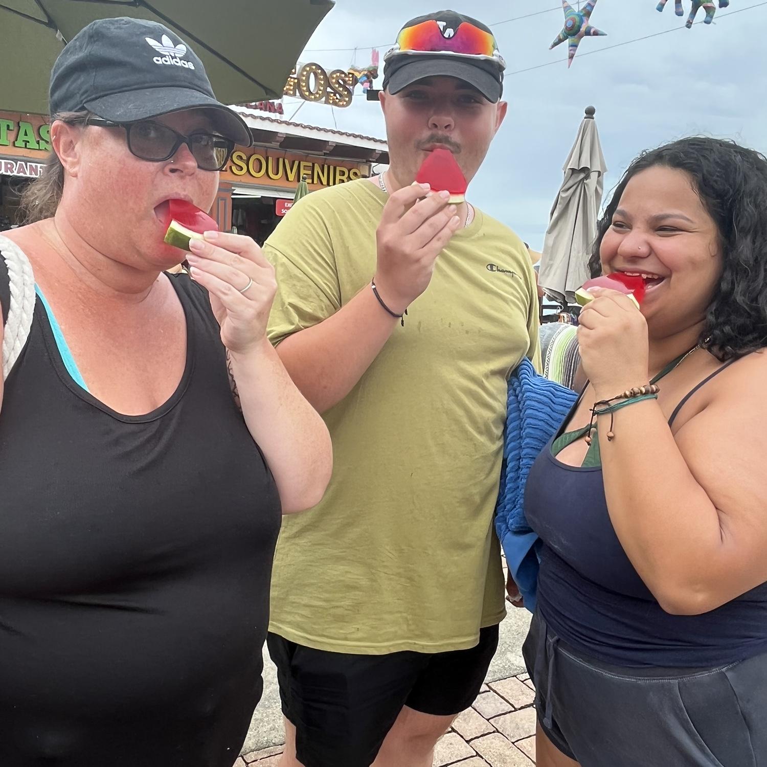 Enjoying Watermelon Jello Shots at 9 am in Mexico to get the party started right.