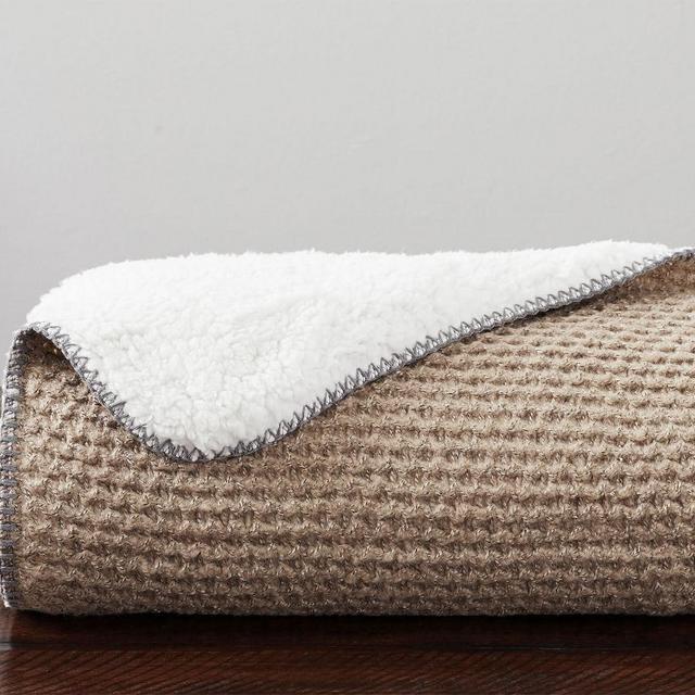 Thermal Knit Sherpa Back Throw, 50 x 60", Heathered Khaki
