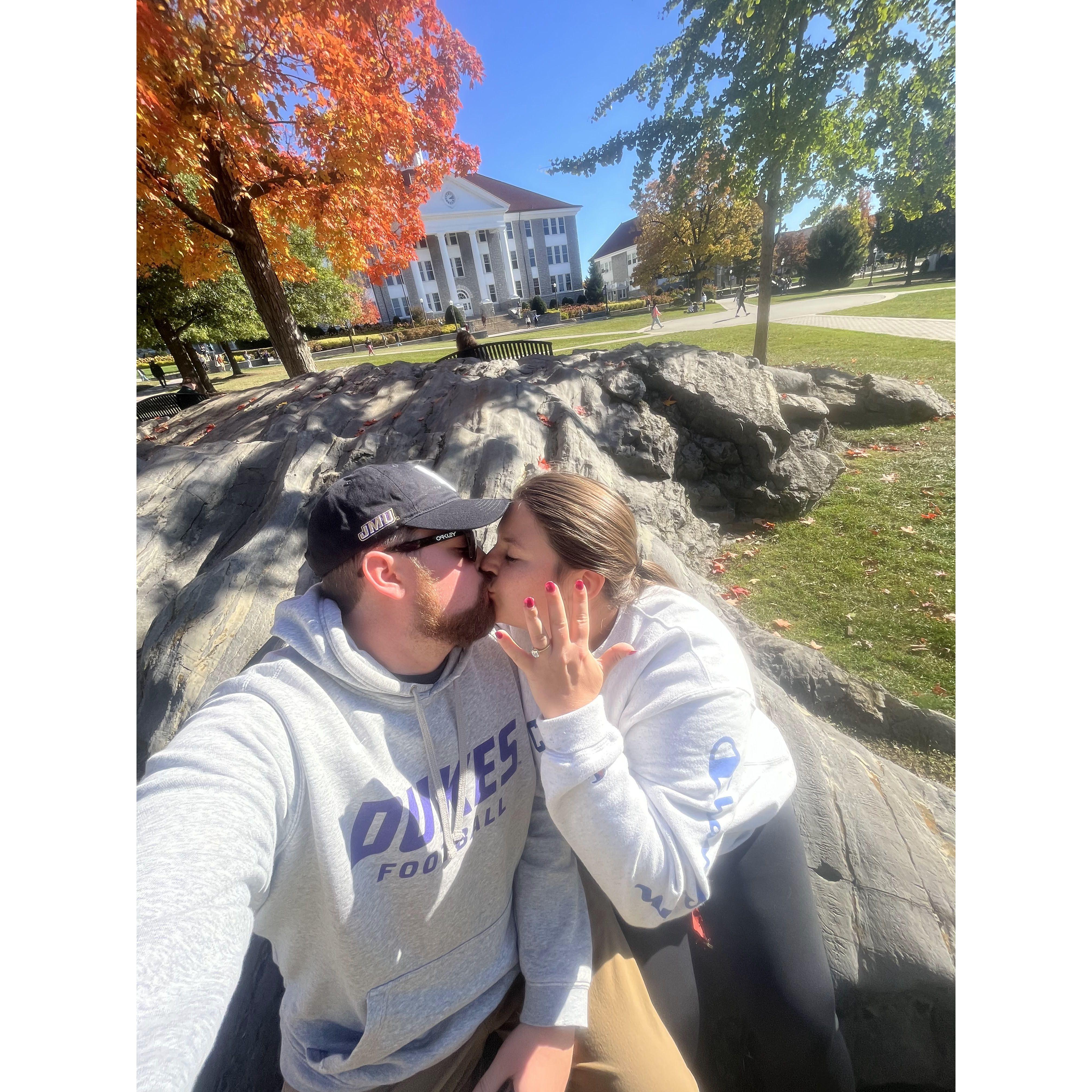 We kissed on the "Kissing Rock" at JMU. A tradition for couples getting married who met at JMU.