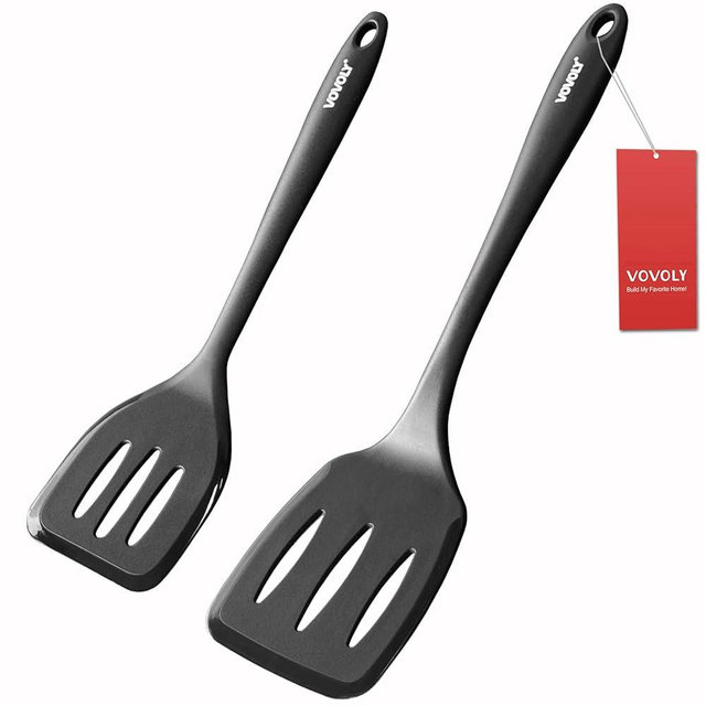 Silicone Spatula Set, 600°F Heat Resistant Silicone Spatula Turner Flipper for Cooking, Non Stick and Non Scratch Kitchen Utensils for Eggs & Fish, 2 Pack, Black