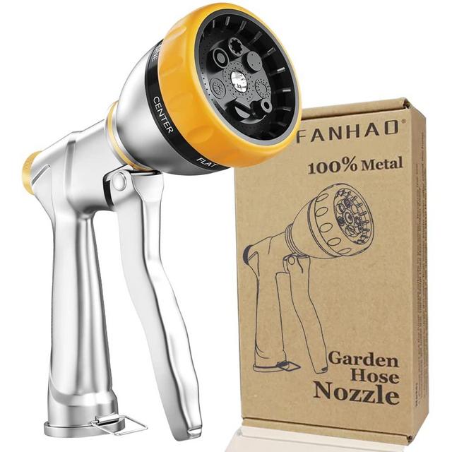 FANHAO Garden Hose Nozzle Sprayer, 100% Heavy Duty Metal Water Hose Sprayer with 7 Spray Patterns, High Pressure Spray Nozzle for Watering Plants & Lawns, Washing Cars & Pets