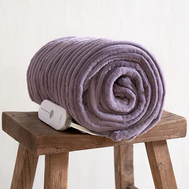 GOTCOZY Electric Blanket Heated Throw 50''X60''- Ribbed Faux Fur Heated Blanket with 5 Heating Level & 3 Hour Auto Off Heating Blanket, ETL&FCC Certified Machine Washable(Violet)