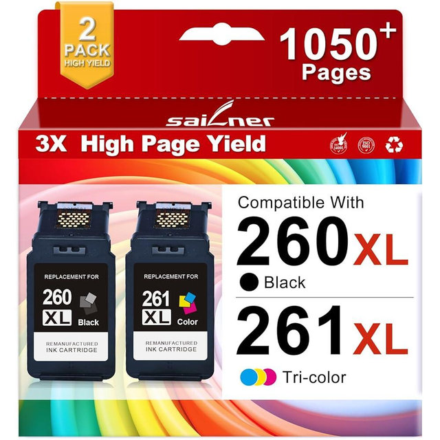 260XL 261XL Replacement for Canon 260 and 261 Ink Cartridges PG-260 CL-261 Compatible with Canon Pixma TS6420a TS6400 TS6420 TR7020a TR7020 TR7000 TS5320 TS5300 Printer (Black and Tricolor,2-Pack)