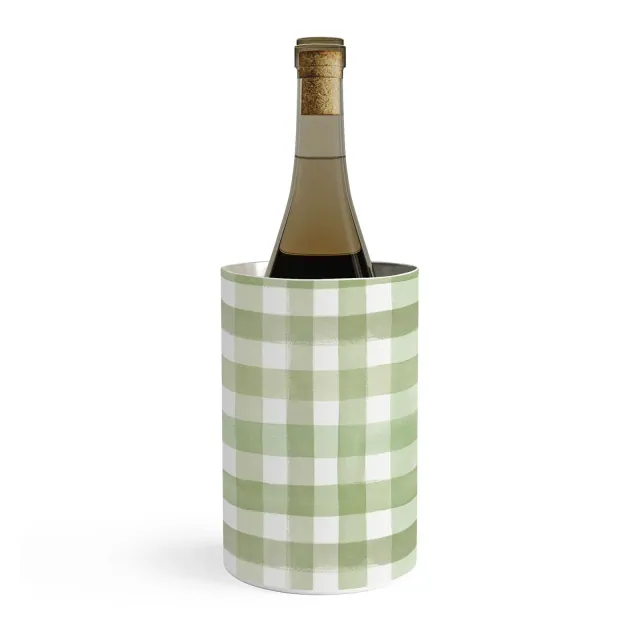 Ninola Design Watercolor Gingham Salad Green Wine Chiller - Deny Designs