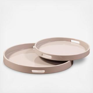 Lacquer Round Wood Tray 2-Piece Set