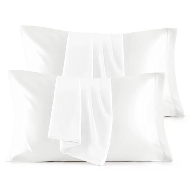 Bedsure Satin Pillowcase for Hair and Skin Queen - Pure White Silky Pillowcase Set of 4 with Envelope Closure, Similar to Silk Pillow Cases, Gifts for Women Men, 20x30 Inches