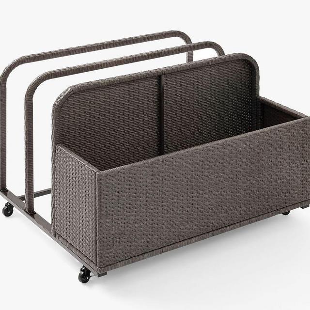Benson Outdoor Wicker Pool Storage Caddy, Gray, 44"W X 29.5"H