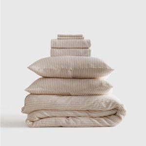 Natural/White Stripe - European Linen Stripe Deluxe Bedding Bundle