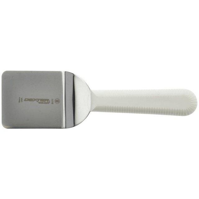 Dexter Sani-Safe Stainless Steel Mini Turner with White Polypropylene Handle - 2 1/2"L Blade